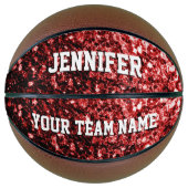 Donkerrode glitter sprankelt bling Jouw naam Team Basketbal (Voorkant)