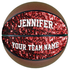 Donkerrode glitter sprankelt bling Jouw naam Team Basketbal