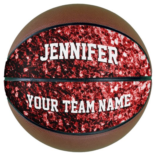 Donkerrode glitter sprankelt bling Jouw naam Team Basketbal (Voorkant)