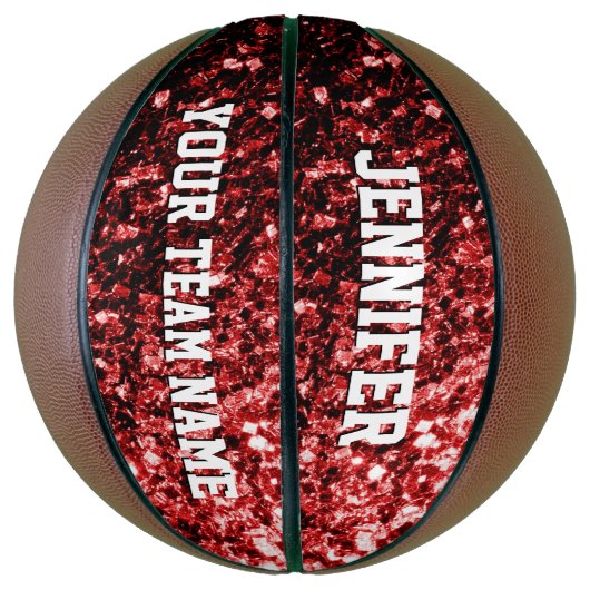 Donkerrode glitter sprankelt bling Jouw naam Team Basketbal (Verticaal)