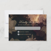 Donkerrode gotische boho bloemige bruiloft RSVP kaartje (Voorkant)