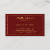 Donkerrode gouden rand en typografie visitekaartje (Achterkant)