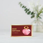 Donkerrode goudflesje roze parfumeflesje visitekaartje (Staand voorkant)