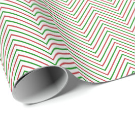 Donkerrode, groene en witte Chevron Line Cadeaupapier