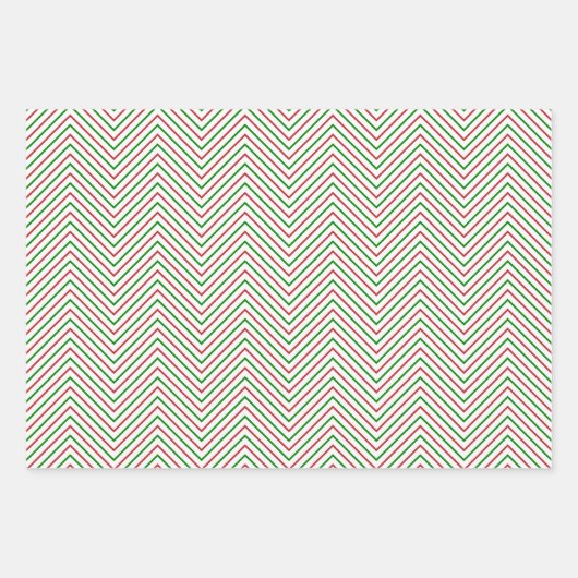 Donkerrode, groene en witte Chevron Line Inpakpapier Vel (Voorkant 3)