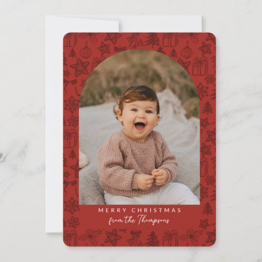 Donkerrode Holiday Scribbles Arch Vrolijk Kerstfee Feestdagenkaart (Voorkant)