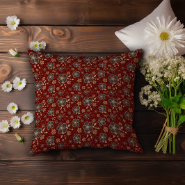 Donkerrode Home Decor met Bruine Bloemen Kussen