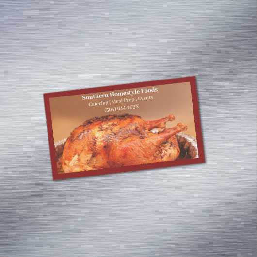Donkerrode Homestyle Gekookte Turkije bereide voed Magnetisch Visitekaartje (Voorbeeld)