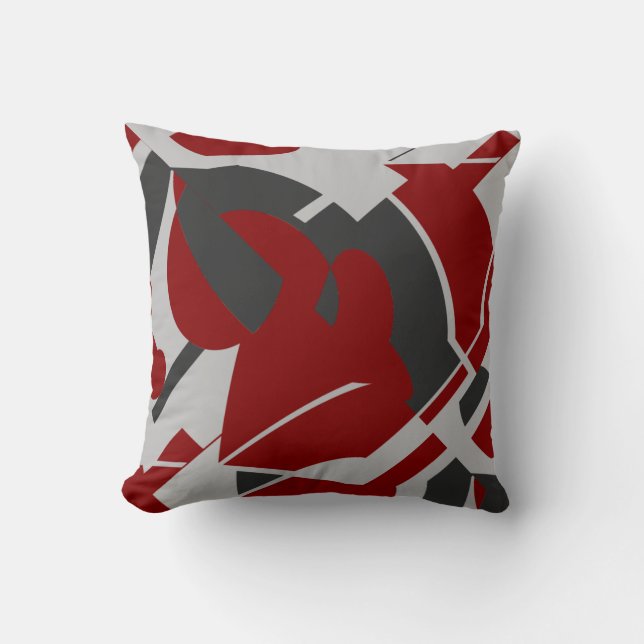 Donkerrode houtskool grijs vet wervelend Abstract Kussen (Voorkant)