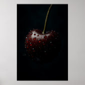 Donkerrode kers met dauwdruppels op zwart poster (Voorkant)