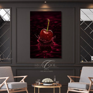 Donkerrode kersensplash in water kunst canvasprint canvas afdruk