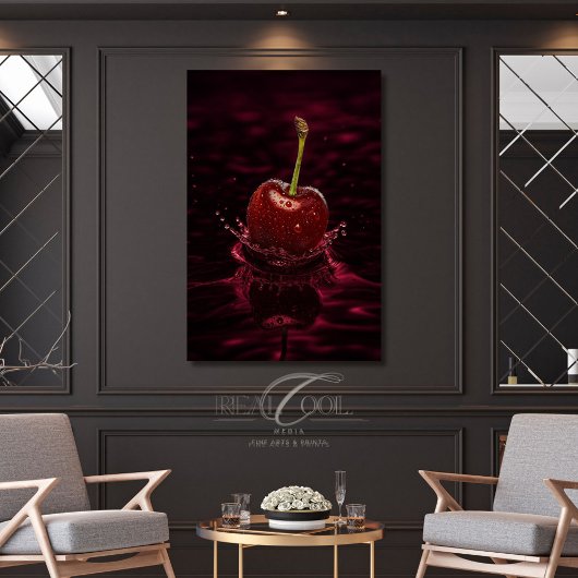 Donkerrode kersensplash in water kunst canvasprint canvas afdruk