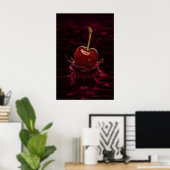 Donkerrode Kersensplash in Water Kunstprint Poster (Thuiskantoor)
