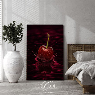 Donkerrode Kersensplash in Water Kunstprint Poster