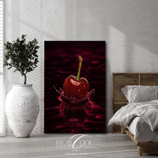 Donkerrode Kersensplash in Water Kunstprint Poster