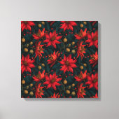 Donkerrode Kerst Florale Patroon Canvas Afdruk (Voorkant)