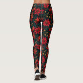 Donkerrode Kerst Florale Patroon Leggings (Achterkant)
