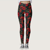 Donkerrode Kerst Florale Patroon Leggings (Voorkant)