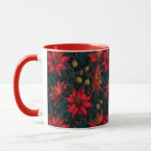 Donkerrode Kerst Florale Patroon Mok (Links)