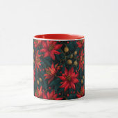 Donkerrode Kerst Florale Patroon Mok (Midden)