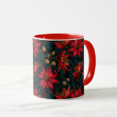 Donkerrode Kerst Florale Patroon Mok (Voorkant rechts)