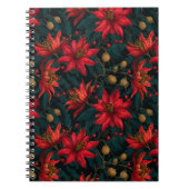 Donkerrode Kerst Florale Patroon Notitieboek (Voorkant)