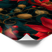 Donkerrode Kerst Florale Patroon Perfect Poster (Hoek)