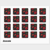 Donkerrode Kerst Florale Patroon Vierkante Sticker (Vel)