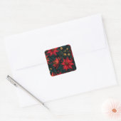 Donkerrode Kerst Florale Patroon Vierkante Sticker (Envelop)