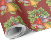 Donkerrode kerstklokken inpakpapier (Rol Hoek)