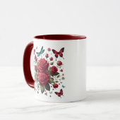 Donkerrode koffiemok met accenten mok (Voorkant links)