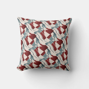 Donkerrode lei blauw op beige gebogen diagonale pr kussen