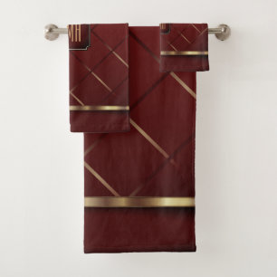 Donkerrode lepel en geometrisch patroon bad handdoek