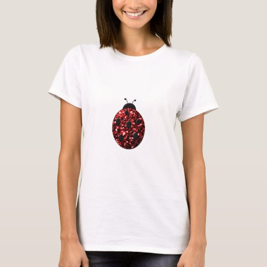 Donkerrode lieveheersbeestje nepschitterende vonke t-shirt (Voorkant)