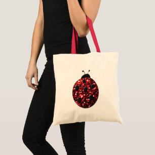 Donkerrode lieveheersbeestje nepschittertjes glins tote bag