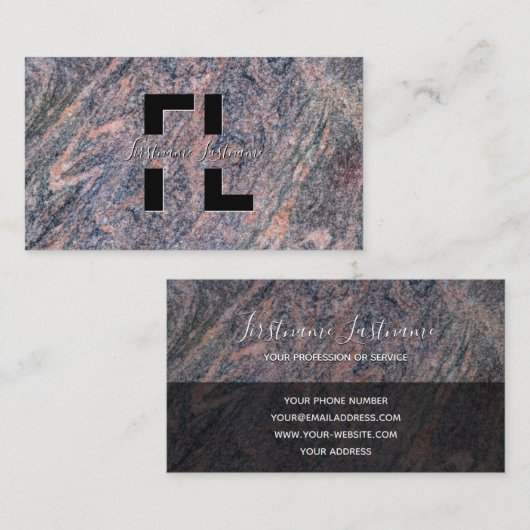 Donkerrode marmer monogram zwarte marmer visitekaartje (Voorkant / Achterkant)