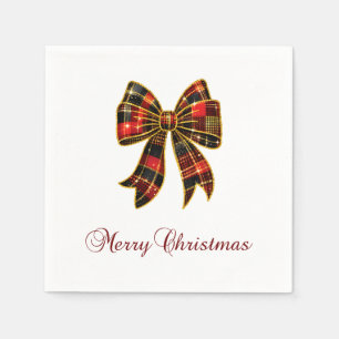 Donkerrode Merry Christmas geruite Coquette strik Servet