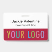 Donkerrode naam badge met logo clip lanyard of has (Voorzijde)
