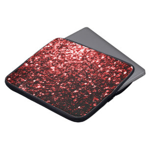 Donkerrode namaak Glitter sprankeltjes Glamour Laptop Sleeve