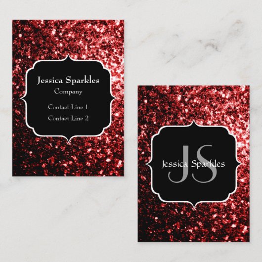 Donkerrode namaak glitters glans Monogram Visitekaartje (Voorkant / Achterkant)