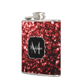 Donkerrode namaak glittersparels glamour monogram heupfles (Links)