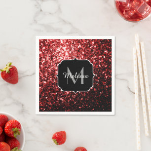 Donkerrode namaak glittersparels glamour monogram servet