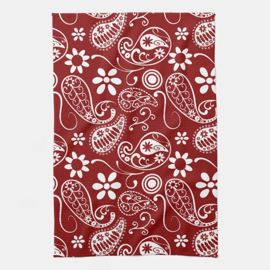 Donkerrode Paisley; Bloemen Theedoek (Verticaal)