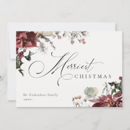 Donkerrode Poinsettia Bloem Kerstmis  Feestdagenkaart