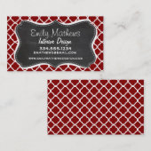 Donkerrode Quatrefoil; Oude schoolbord look Visitekaartje (Voorkant / Achterkant)