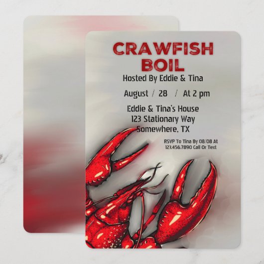 Donkerrode rivierkreeften kookfeest kaart (Voorkant / Achterkant)