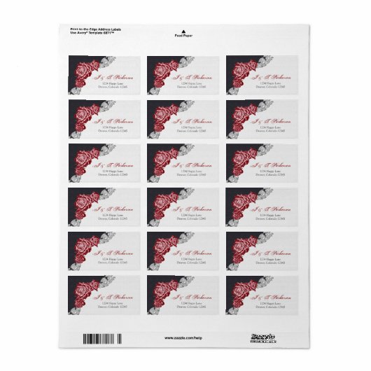 Donkerrode roos bruiloft retour adres label (Full Sheet)