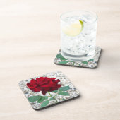 Donkerrode roos drankjes onderzetter (Rechterzijde)