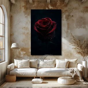 Donkerrode Roos Elegante Natuur Fotografie Kunst Canvas Afdruk