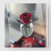 Donkerrode roos vierkante klok (Voorkant)